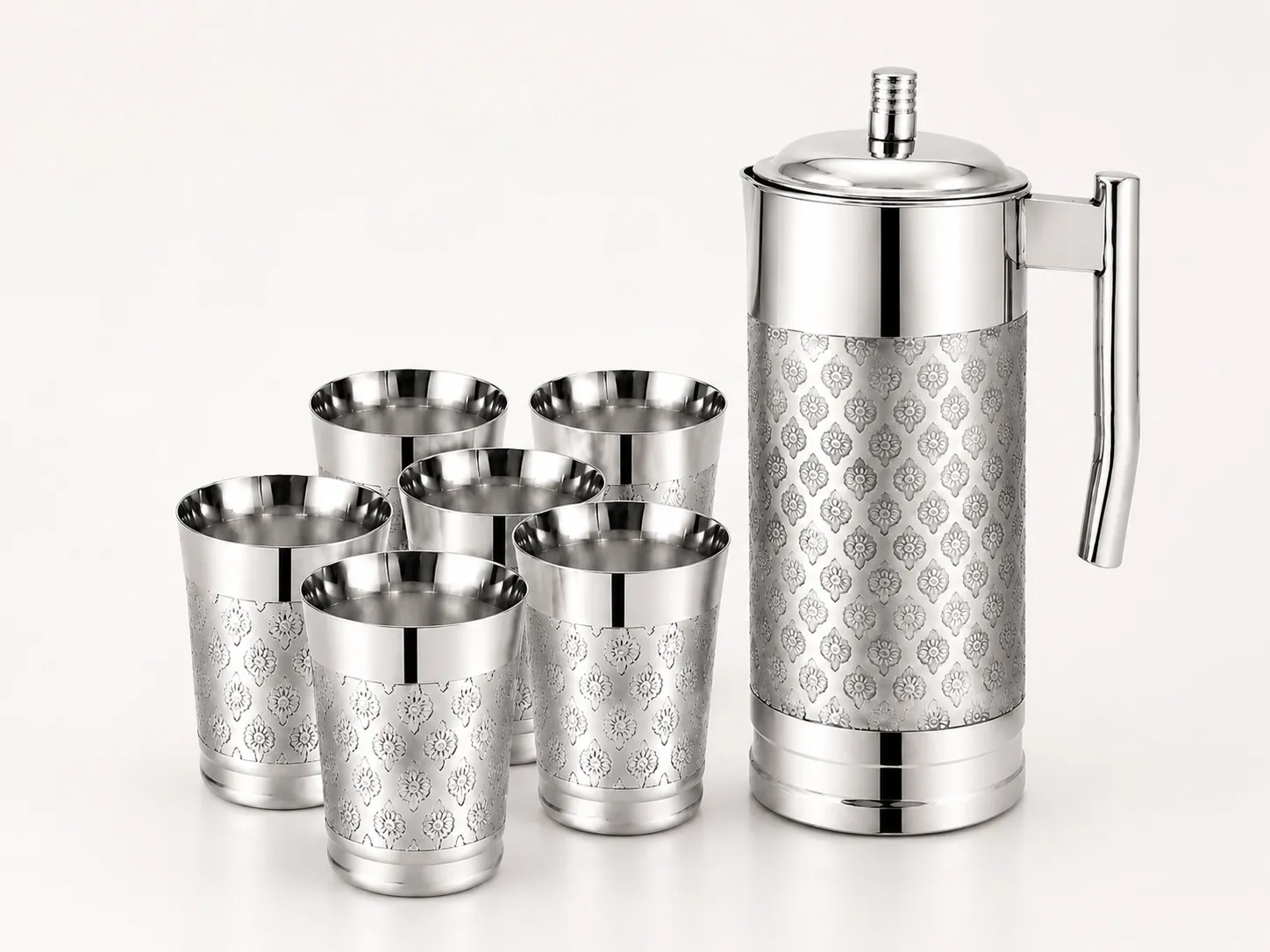 Stainless steel water jug from the Chakmak Regal Lemon Set.